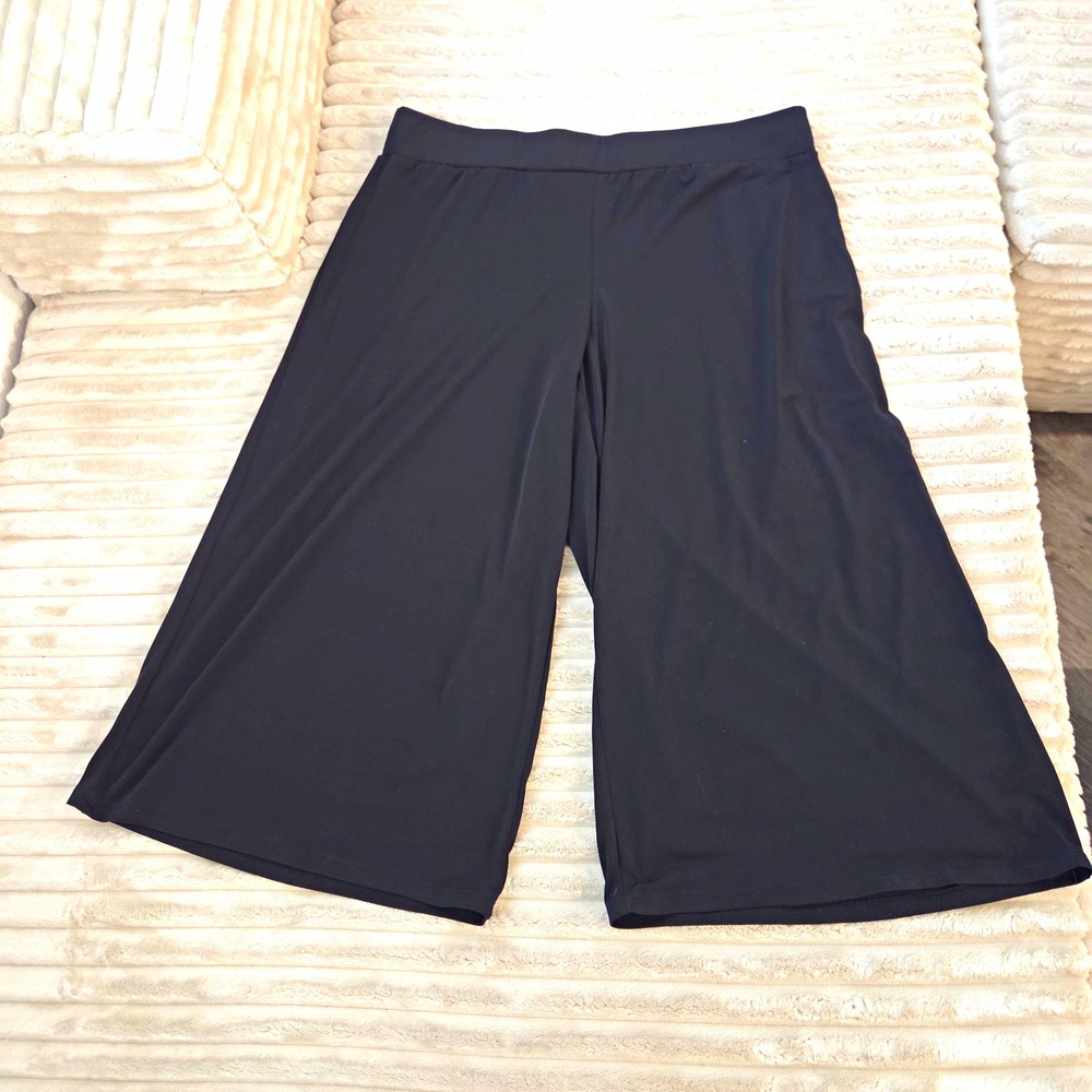 Notations Petite PL Black Wide Leg Crop Pants Culottes Elastic Waist Pull On
